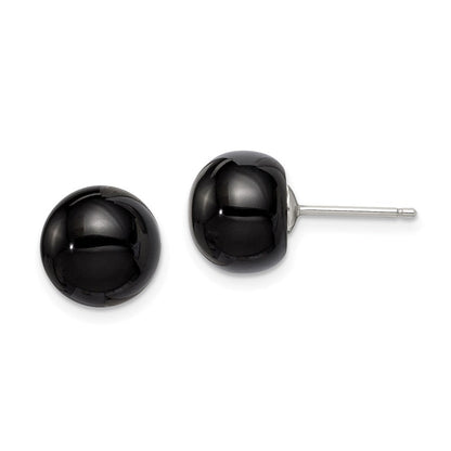 Sterlingsilber Rhodiniert 10-10.5mm Schwarz Achat Knopf Ohrstecker