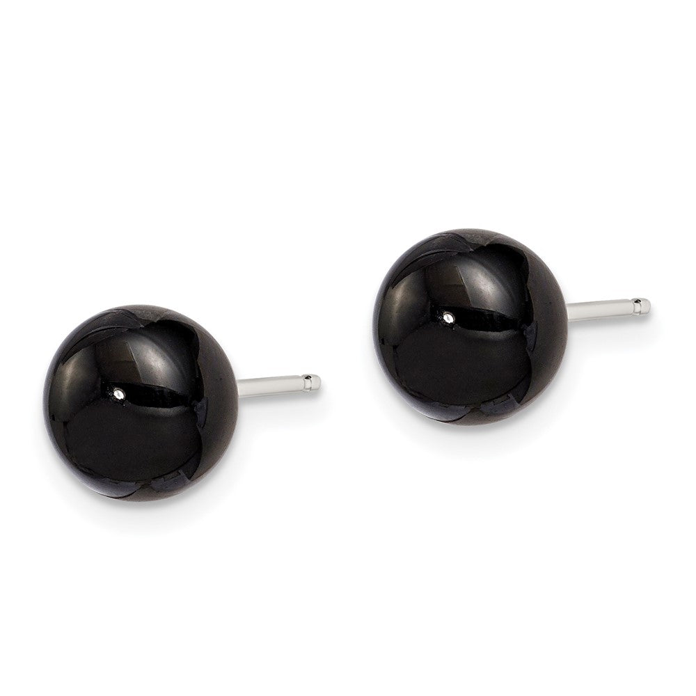 Sterlingsilber Rhodiniert 8-8.5mm Schwarz Achat Knopf Ohrstecker