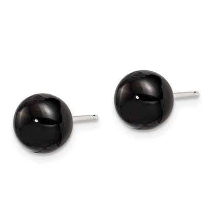 Sterlingsilber Rhodiniert 8-8.5mm Schwarz Achat Knopf Ohrstecker