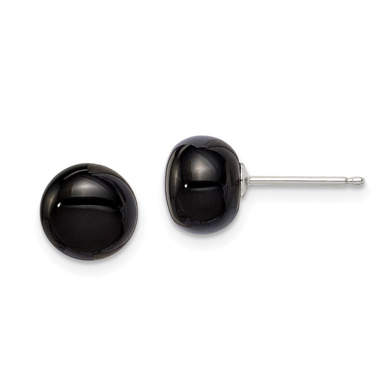 Sterlingsilber Rhodiniert 8-8.5mm Schwarz Achat Knopf Ohrstecker