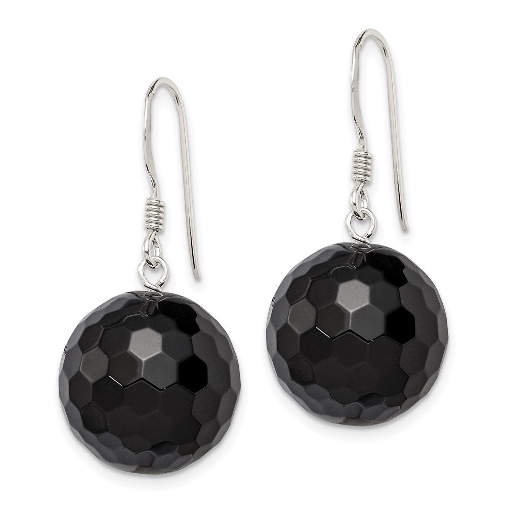 Sterlingsilber Poliert 17mm Facettiert Onyx Perle Ohrhänger