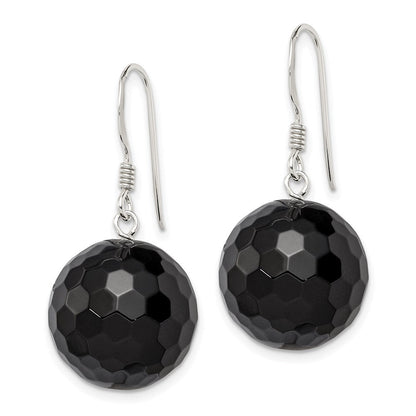 Sterlingsilber Poliert 17mm Facettiert Onyx Perle Ohrhänger