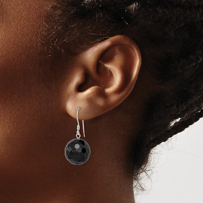 Sterlingsilber Poliert 17mm Facettiert Onyx Perle Ohrhänger