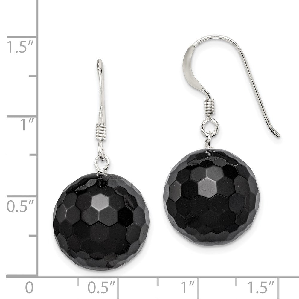 Sterlingsilber Poliert 17mm Facettiert Onyx Perle Ohrhänger