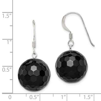 Sterlingsilber Poliert 17mm Facettiert Onyx Perle Ohrhänger