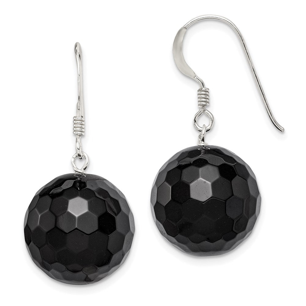 Sterlingsilber Poliert 17mm Facettiert Onyx Perle Ohrhänger
