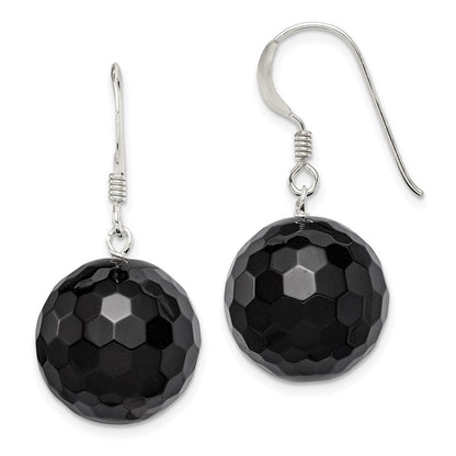 Sterlingsilber Poliert 17mm Facettiert Onyx Perle Ohrhänger