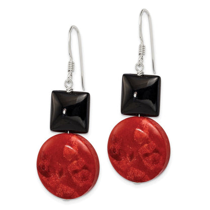 Sterlingsilber Poliert Schwarz Achat & Recon. Rot Coral Ohrhänger
