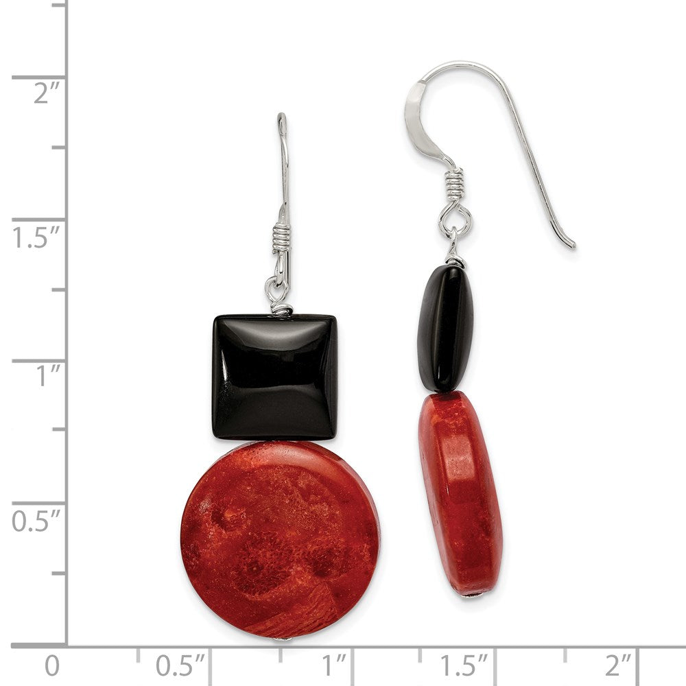 Sterlingsilber Poliert Schwarz Achat & Recon. Rot Coral Ohrhänger