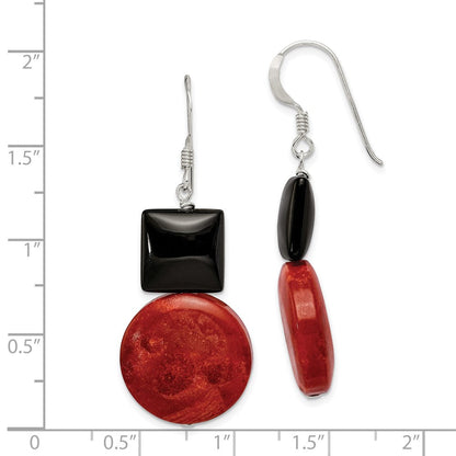 Sterlingsilber Poliert Schwarz Achat & Recon. Rot Coral Ohrhänger