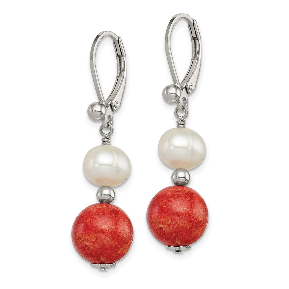 Sterlingsilber Rhodiniert Fwc Perle/recons. Rot Coral Ohrhänger