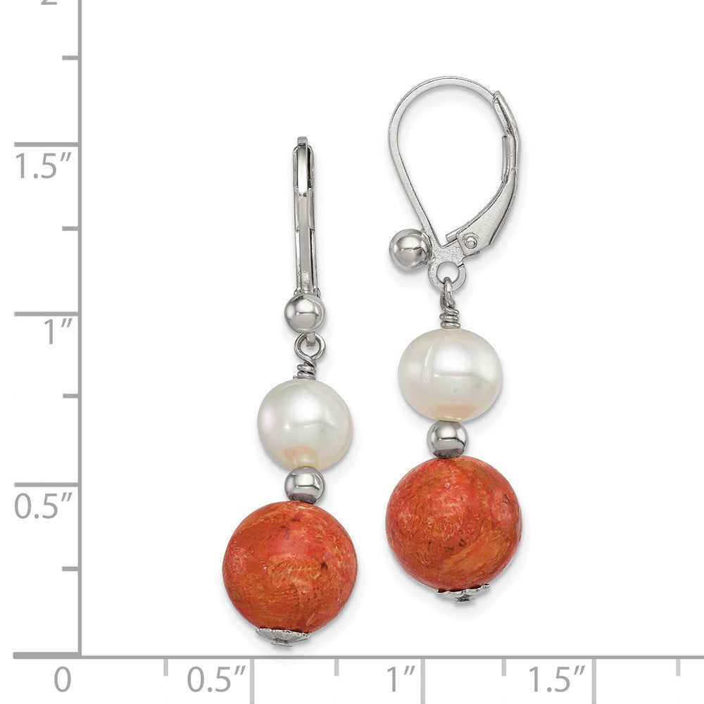 Sterlingsilber Rhodiniert Fwc Perle/recons. Rot Coral Ohrhänger