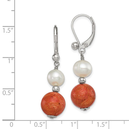 Sterlingsilber Rhodiniert Fwc Perle/recons. Rot Coral Ohrhänger