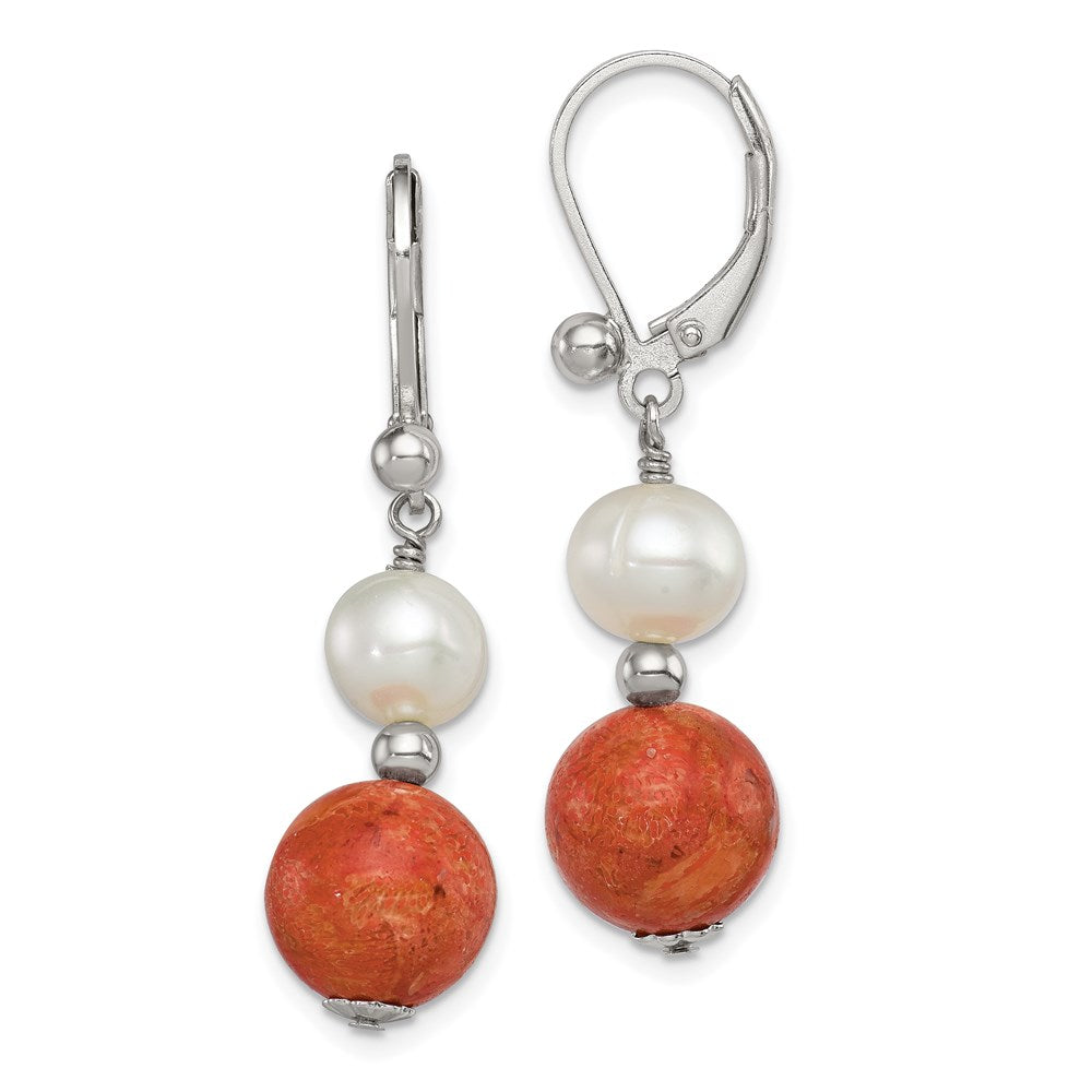 Sterlingsilber Rhodiniert Fwc Perle/recons. Rot Coral Ohrhänger