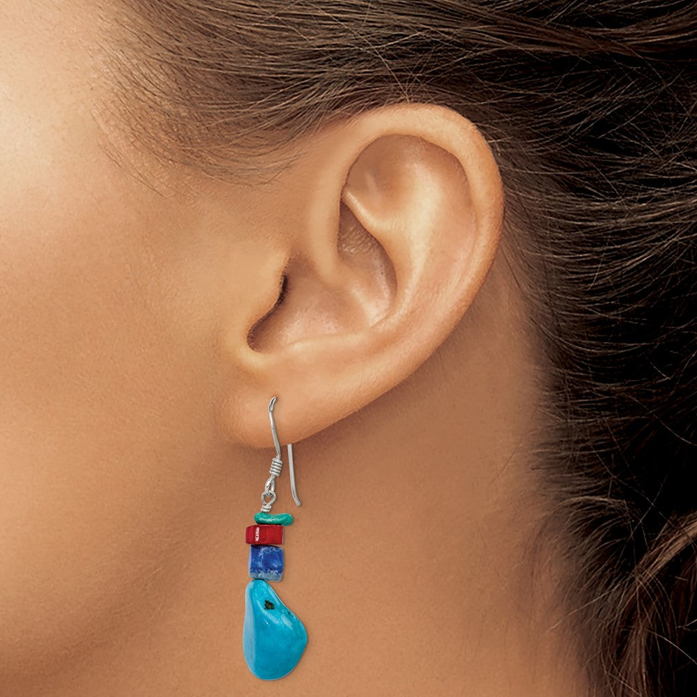 Sterlingsilber Rot Coral/howlite/lapis/turquoise Ohrhänger