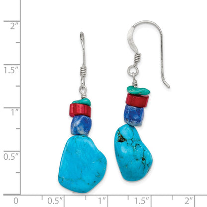 Sterlingsilber Rot Coral/howlite/lapis/turquoise Ohrhänger