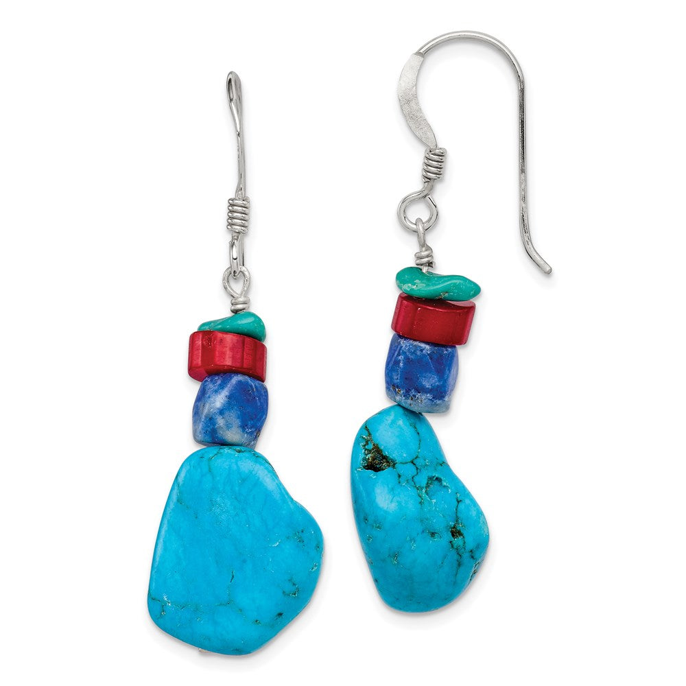 Sterlingsilber Rot Coral/howlite/lapis/turquoise Ohrhänger