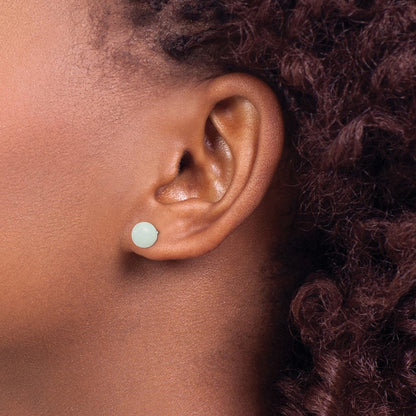 Sterlingsilber Rhodiniert 8-8.5mm Knopf Amazonite Ohrstecker