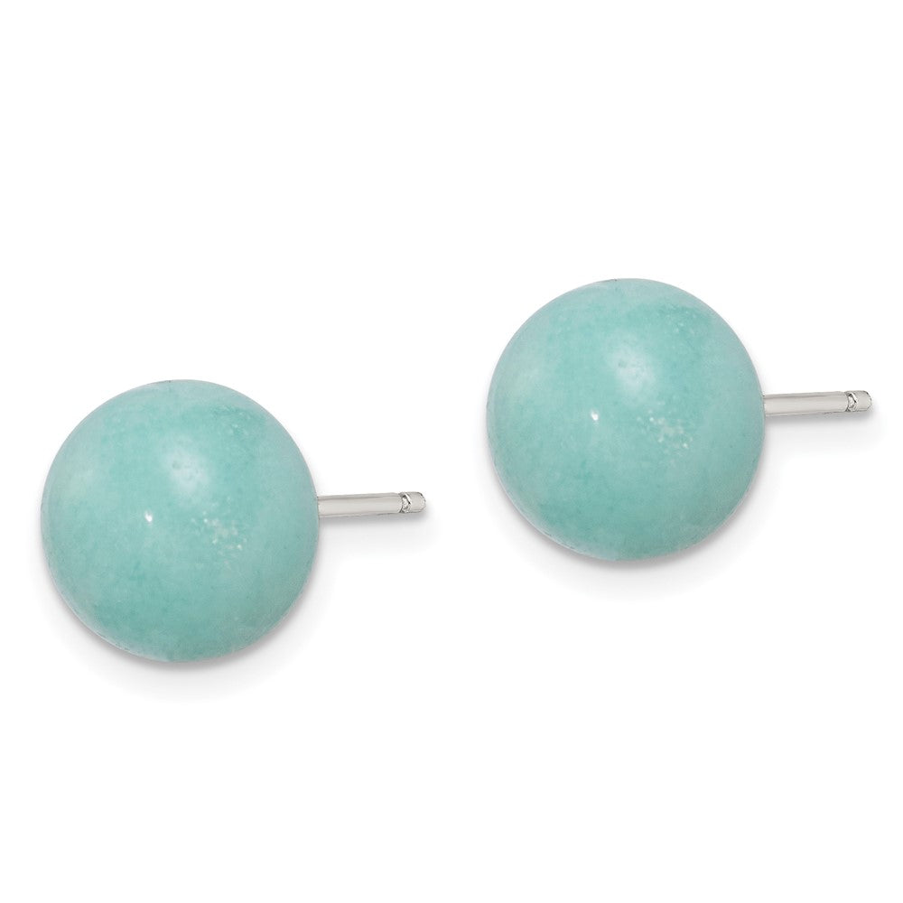 Sterlingsilber Rhodiniert 10-11mm Knopf Amazonite Ohrstecker
