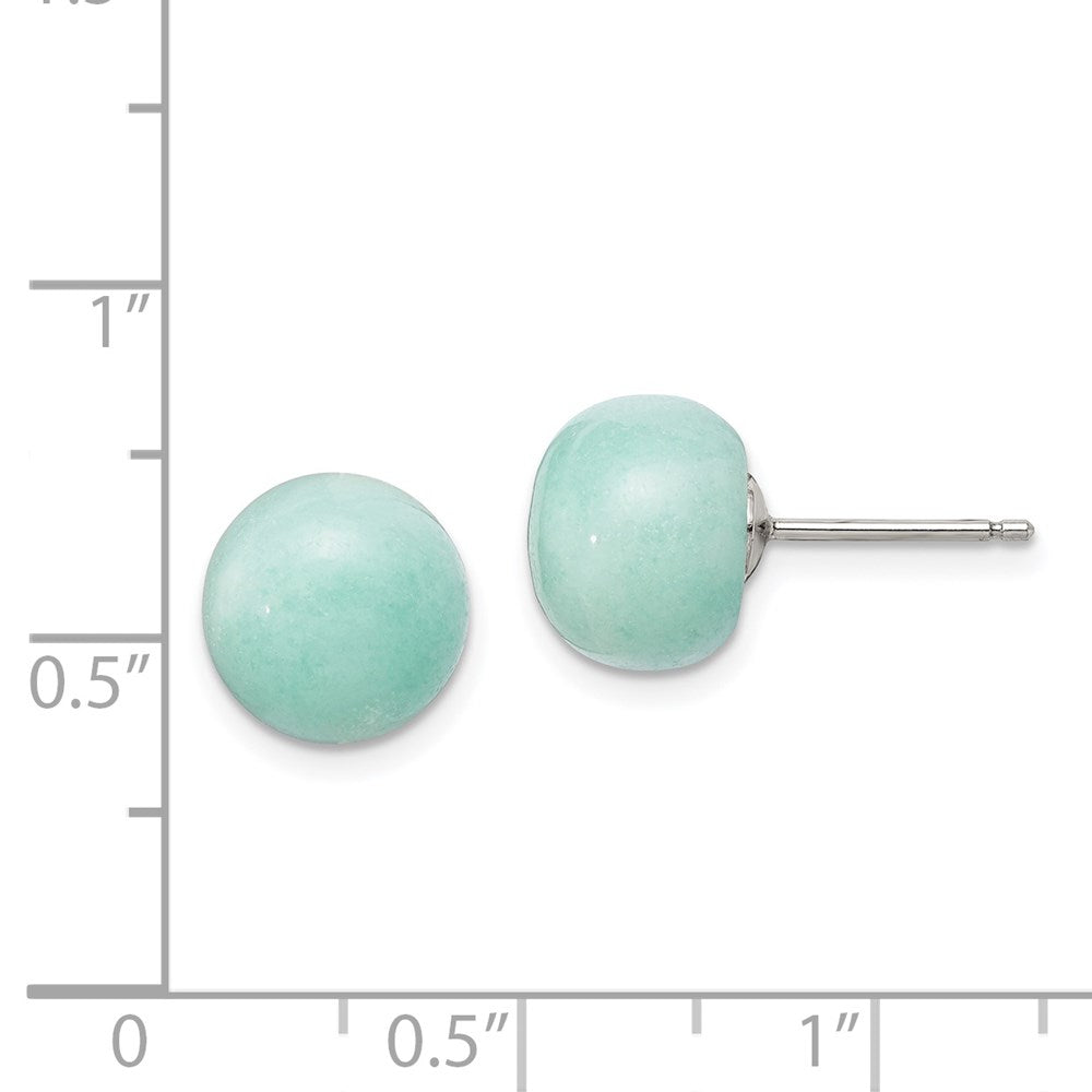 Sterlingsilber Rhodiniert 10-11mm Knopf Amazonite Ohrstecker