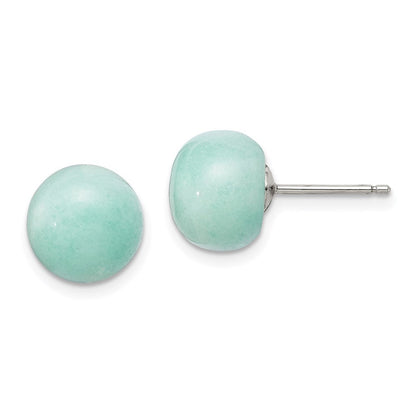 Sterlingsilber Rhodiniert 10-11mm Knopf Amazonite Ohrstecker