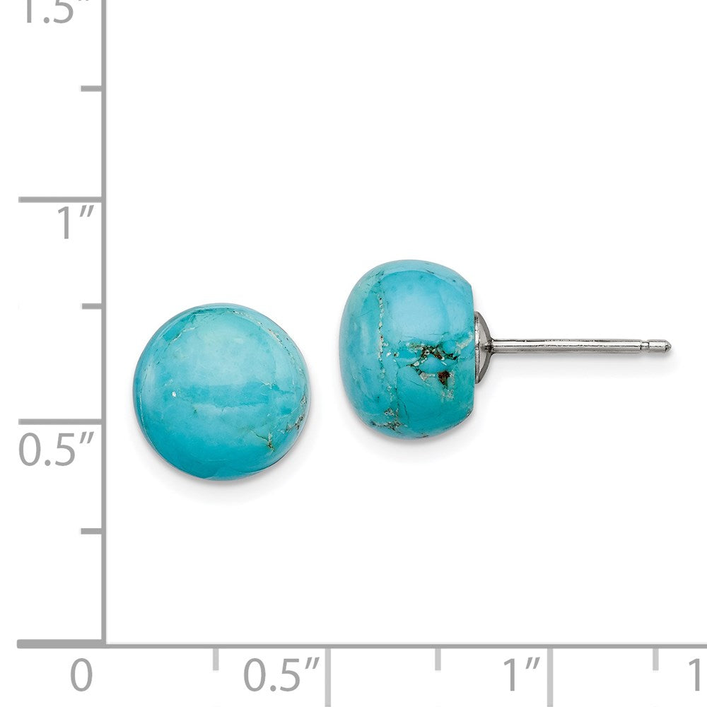 Sterlingsilber Rhodiniert 10-10.5mm Knopf Türkis Ohrstecker