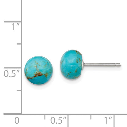 Sterlingsilber Rhodiniert 8-8.5mm Knopf Türkis Ohrstecker