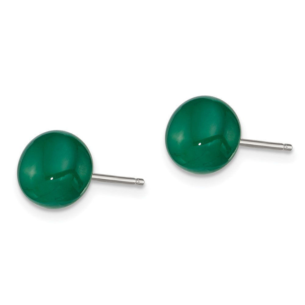 Sterlingsilber Rhodiniert 8-9mm Dunkel Grün Achat Knopf Ohrstecker