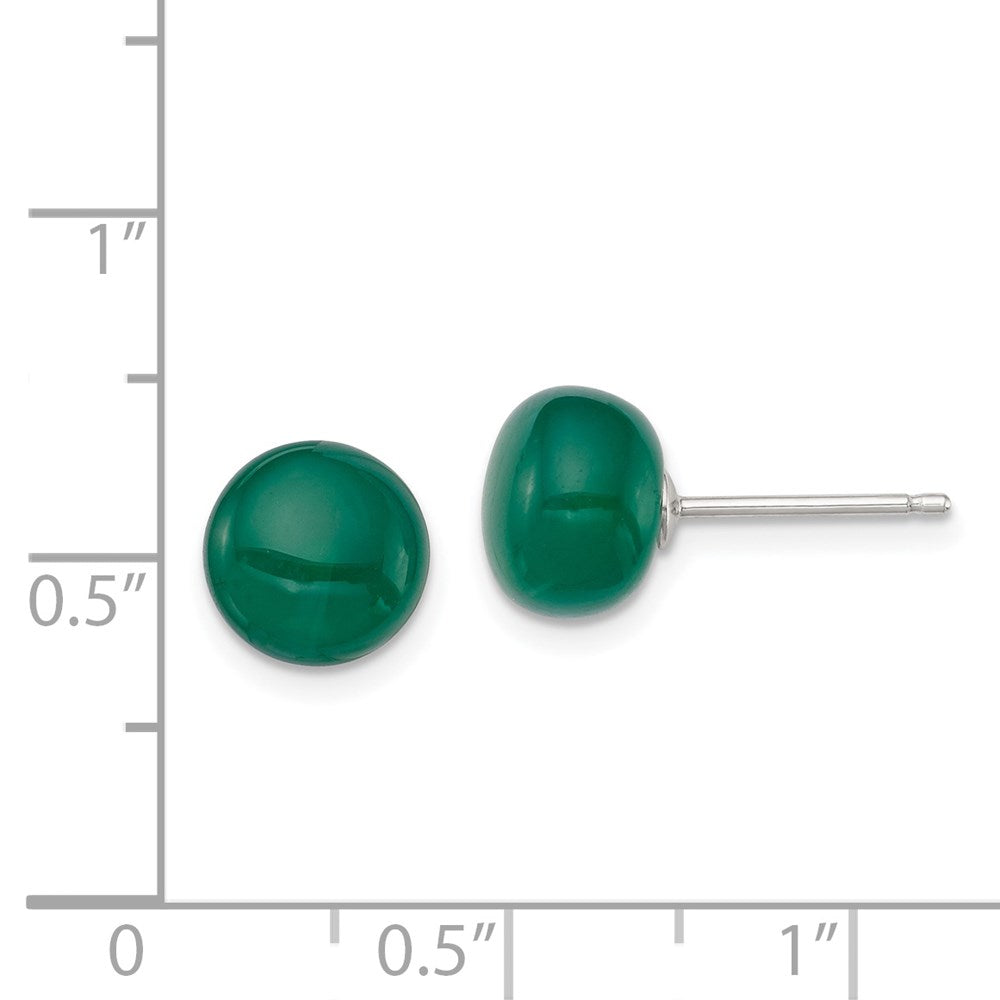 Sterlingsilber Rhodiniert 8-9mm Dunkel Grün Achat Knopf Ohrstecker