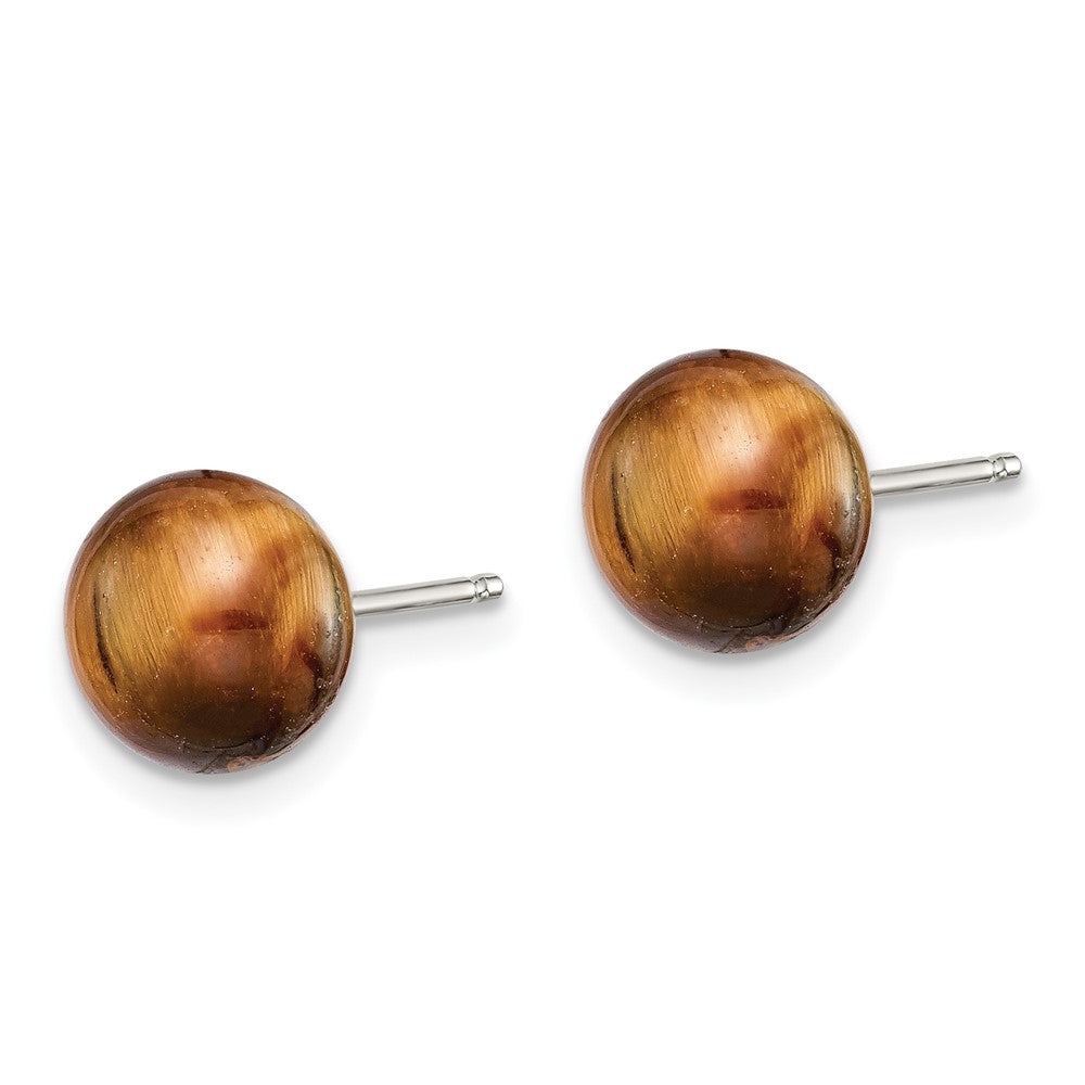Sterlingsilber Rhodiniert 8-8.5mm Tiger Auge Knopf Ohrstecker