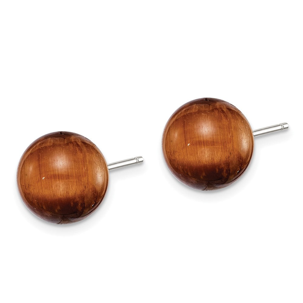Sterlingsilber Rhodiniert 10mm Tiger Auge Rund Ohrstecker