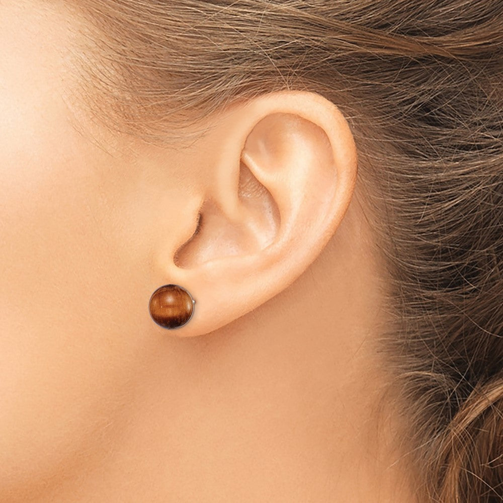 Sterlingsilber Rhodiniert 10mm Tiger Auge Rund Ohrstecker