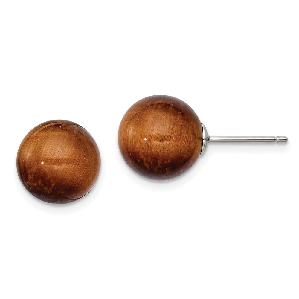 Sterlingsilber Rhodiniert 10mm Tiger Auge Rund Ohrstecker