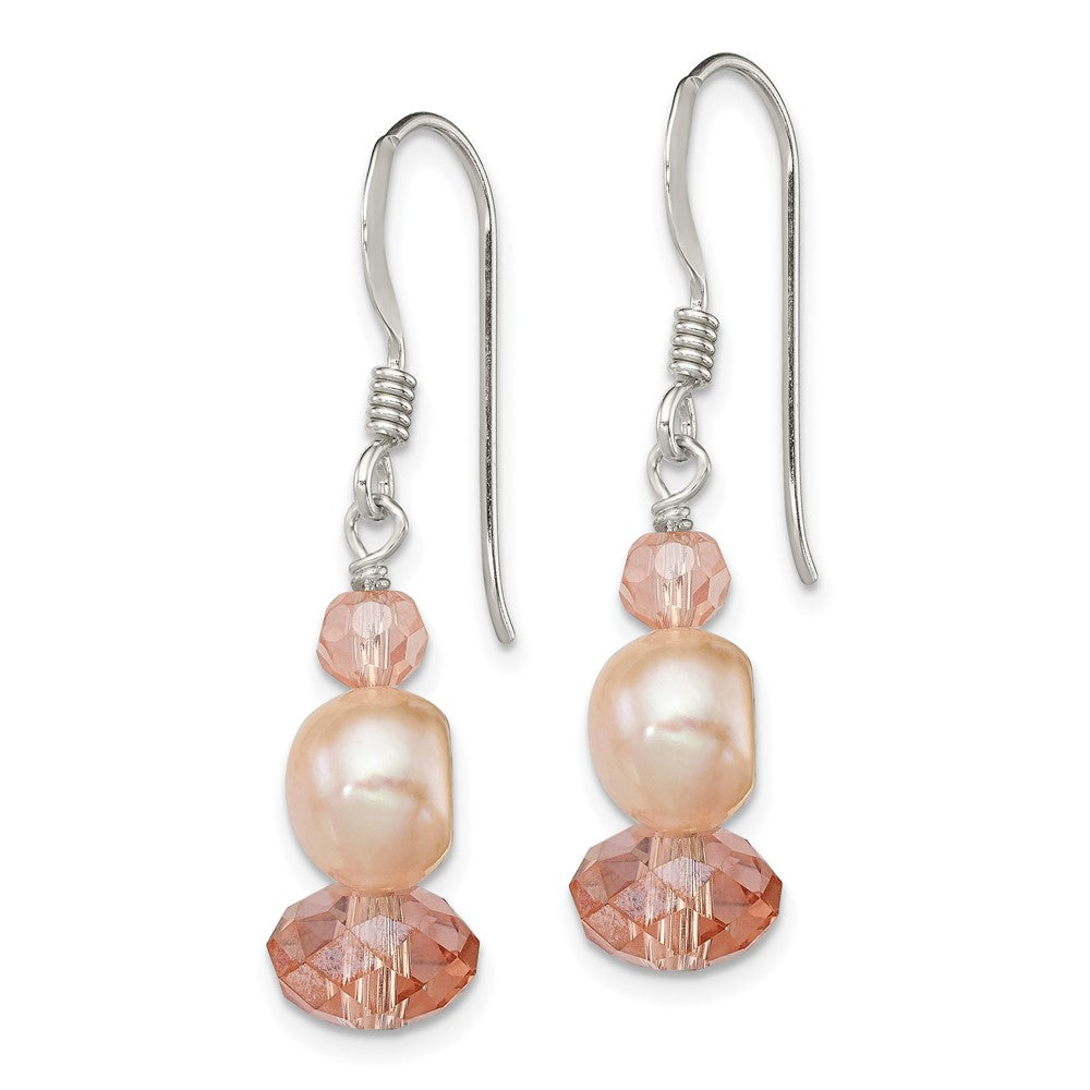 Sterlingsilber Poliert Peach Kristall & Rosa Fwc Perle Ohrhänger
