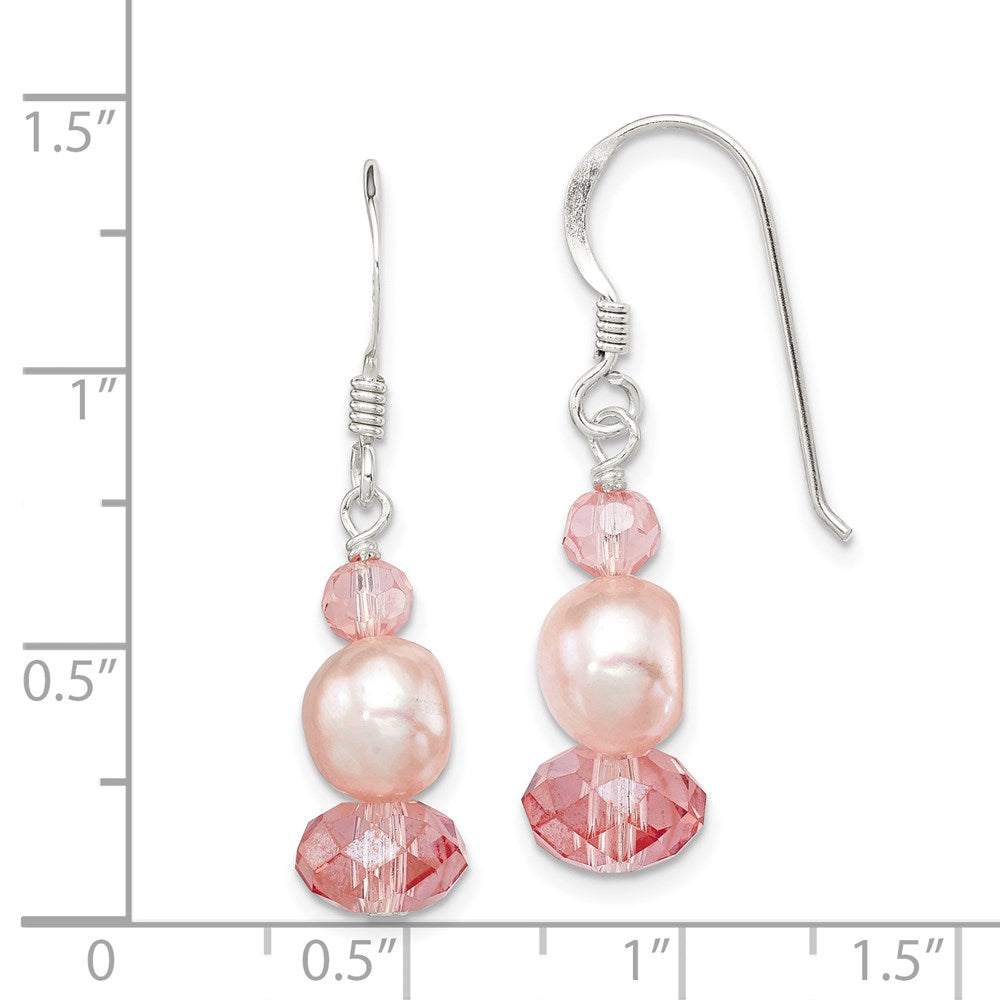 Sterlingsilber Poliert Peach Kristall & Rosa Fwc Perle Ohrhänger