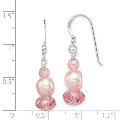 Sterlingsilber Poliert Peach Kristall & Rosa Fwc Perle Ohrhänger