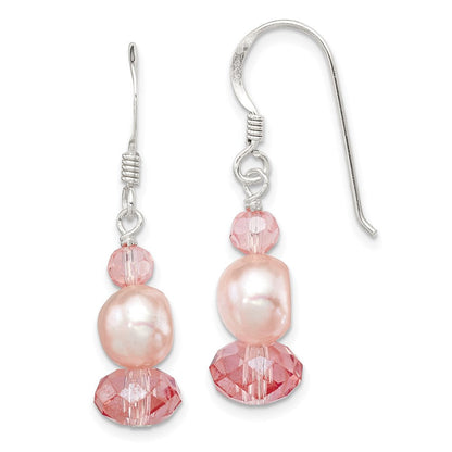 Sterlingsilber Poliert Peach Kristall & Rosa Fwc Perle Ohrhänger