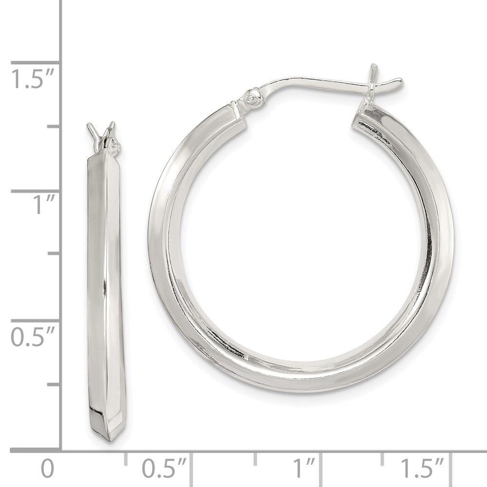 Sterlingsilber Poliert 3x30mm Messer Kante Rund Creolen