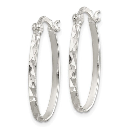 Sterlingsilber Rhodiniert Poliert/textured 2mm Oval Creolen
