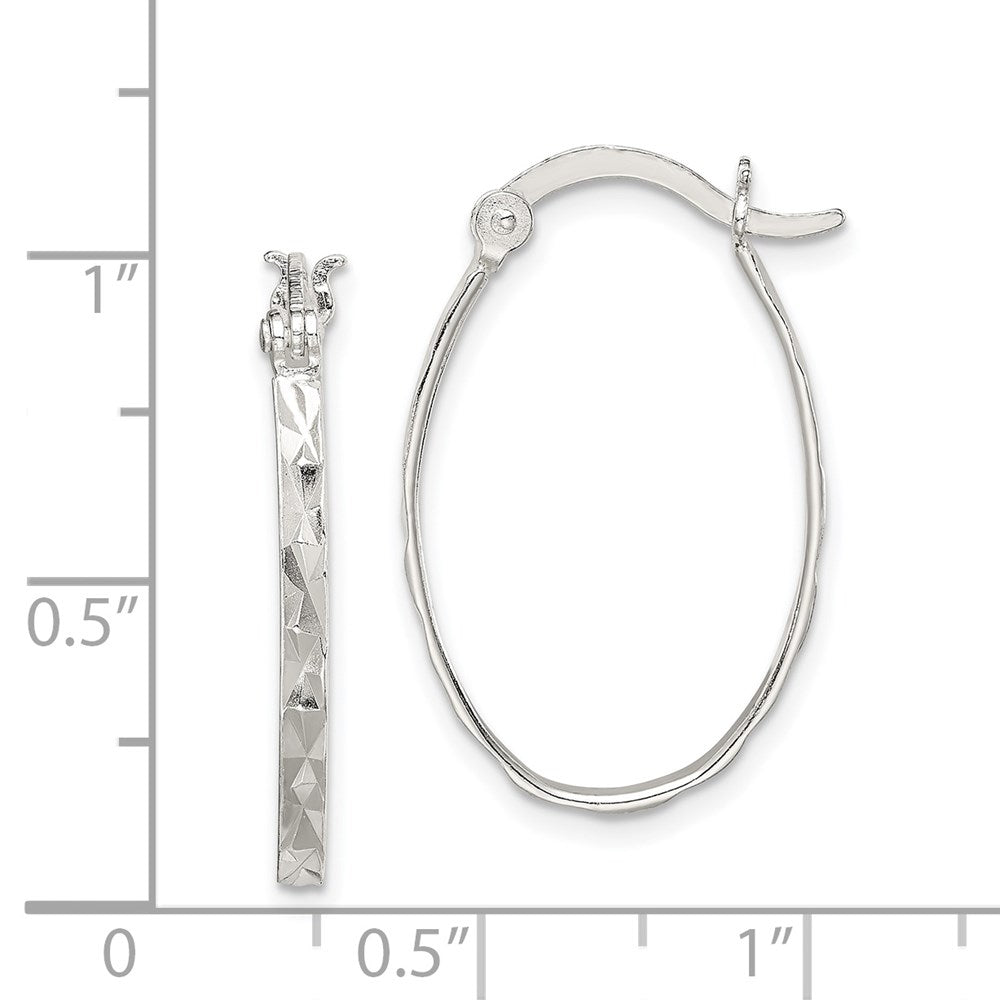 Sterlingsilber Rhodiniert Poliert/textured 2mm Oval Creolen