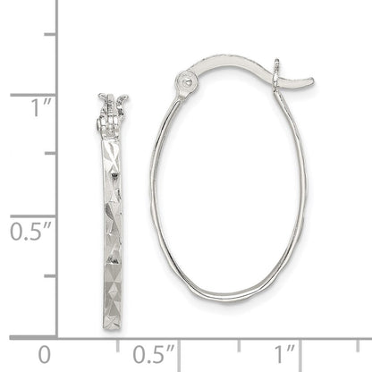 Sterlingsilber Rhodiniert Poliert/textured 2mm Oval Creolen
