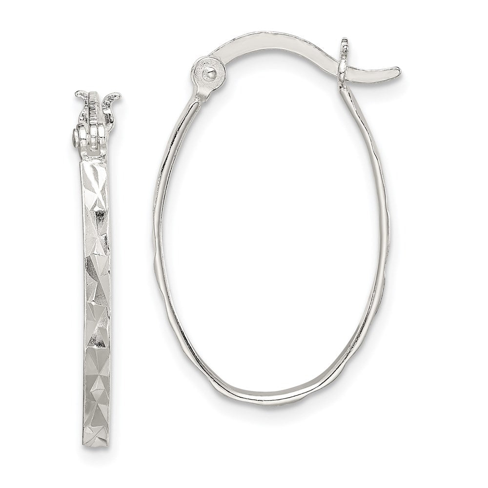 Sterlingsilber Rhodiniert Poliert/textured 2mm Oval Creolen