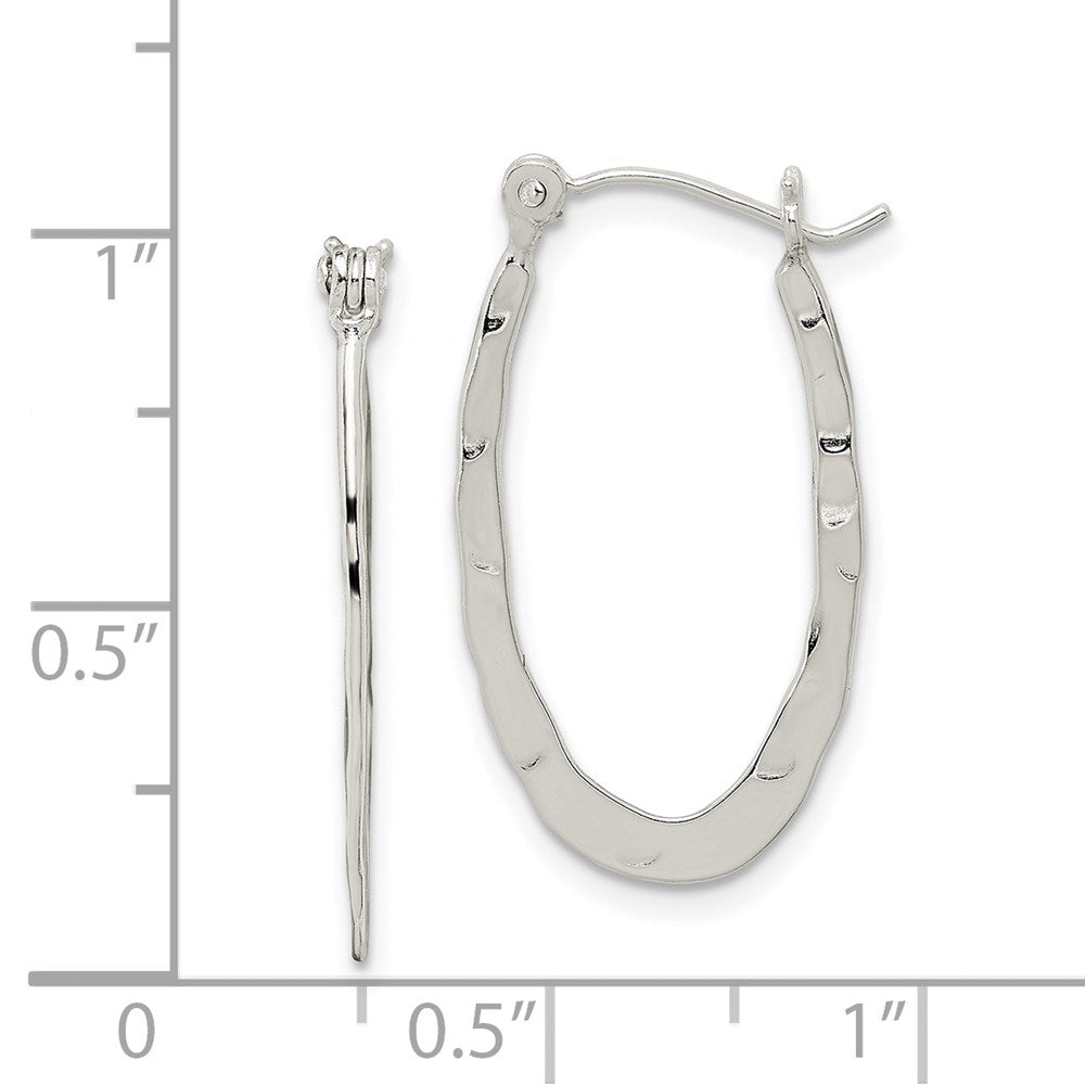 Sterlingsilber Poliert & Gehämmert Oval Creolen
