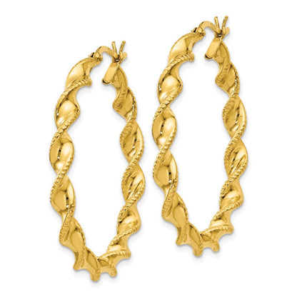 Sterlingsilber Gold Glanz Beschichtet Gemustert Gedreht 4x35mm Creolen