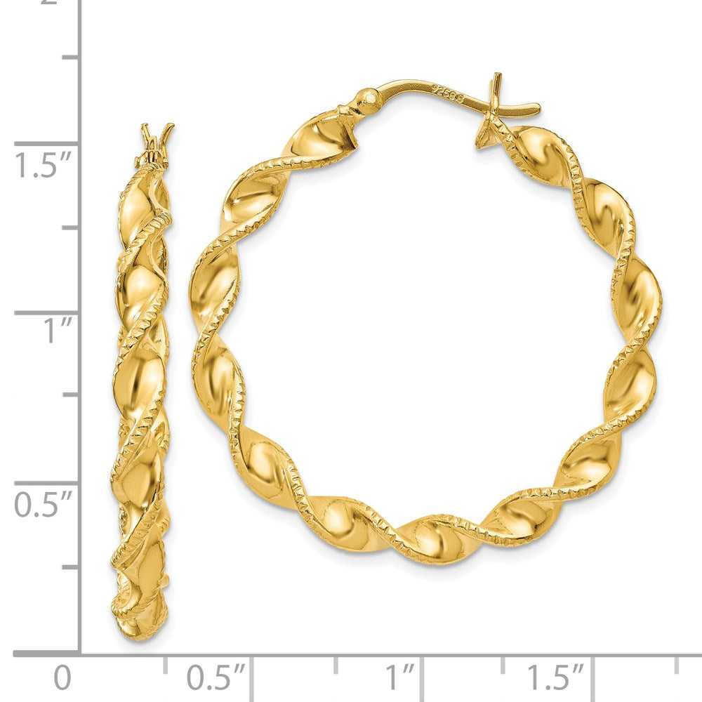 Sterlingsilber Gold Glanz Beschichtet Gemustert Gedreht 4x35mm Creolen
