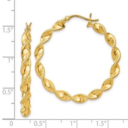 Sterlingsilber Gold Glanz Beschichtet Gemustert Gedreht 4x35mm Creolen