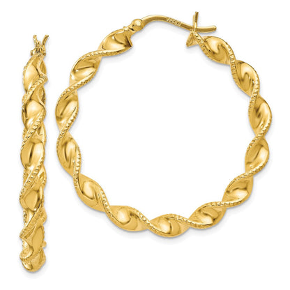 Sterlingsilber Gold Glanz Beschichtet Gemustert Gedreht 4x35mm Creolen