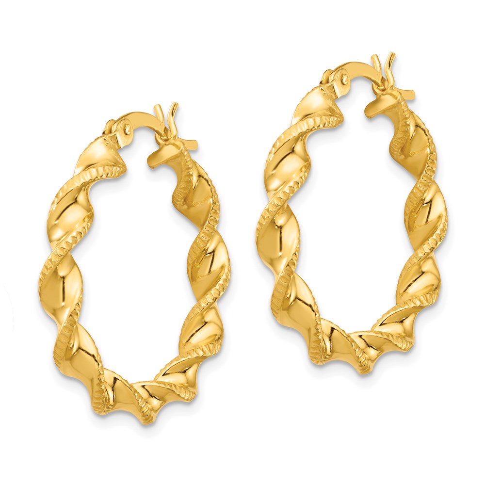 Sterlingsilber Gold Glanz Beschichtet Gemustert Gedreht 4x25mm Creolen