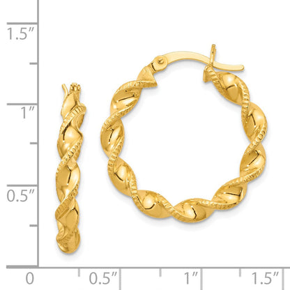 Sterlingsilber Gold Glanz Beschichtet Gemustert Gedreht 4x25mm Creolen