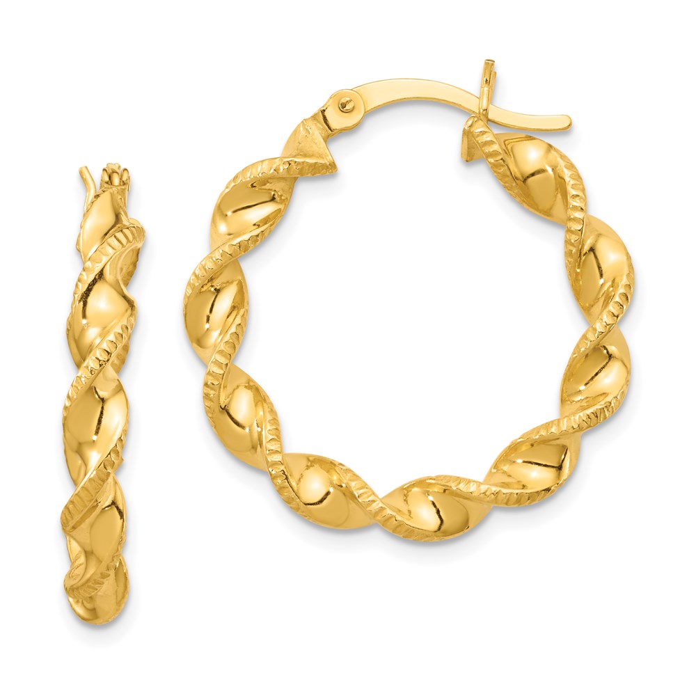 Sterlingsilber Gold Glanz Beschichtet Gemustert Gedreht 4x25mm Creolen